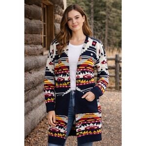 Y2K Southwestern Aztec Cardigan Womens Medium Large Open Front Cozy
